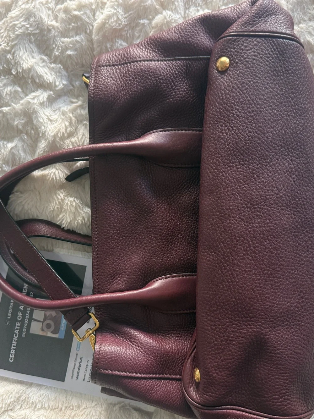 Authentic Prada Pebbled Leather Tote in Wine